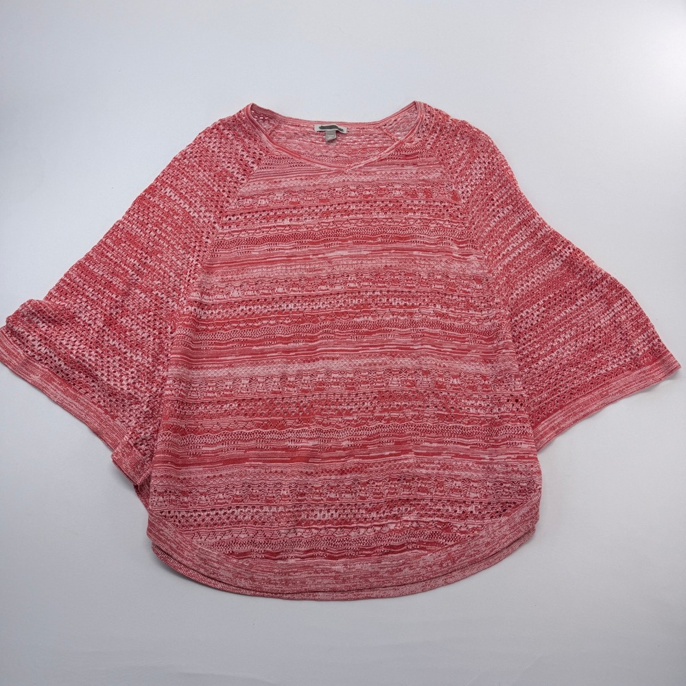 Roz & Ali Red White Space Dye Open Knit Raglan Top Plus Size 2X